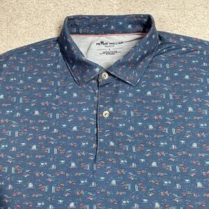 Peter Millar Polo Shirt Mens L Beach All Over Print Seaside Performance Golf AOP